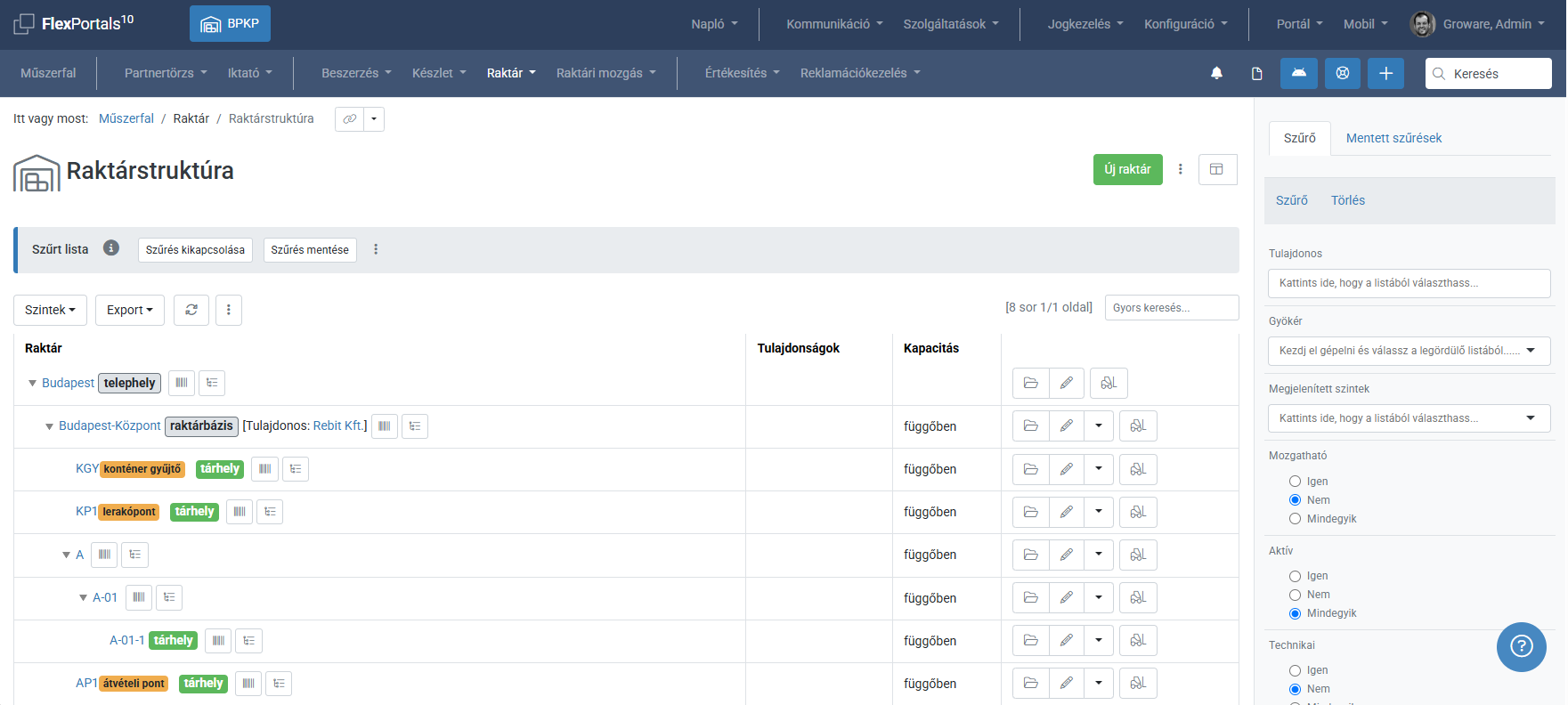 FlexWm warehouse - tree screenshot